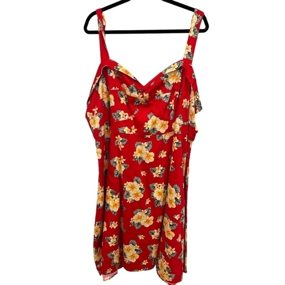 Red Floral Plus Size Hawaiian Print Sleeveless Back Zip Dress Size 28 - Picture 1 of 3